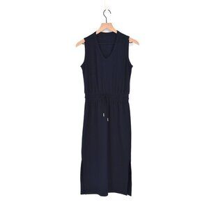Socialite Cinched Waist V-Neck Sleeveless Midi Dress in Navy Blue Women's S